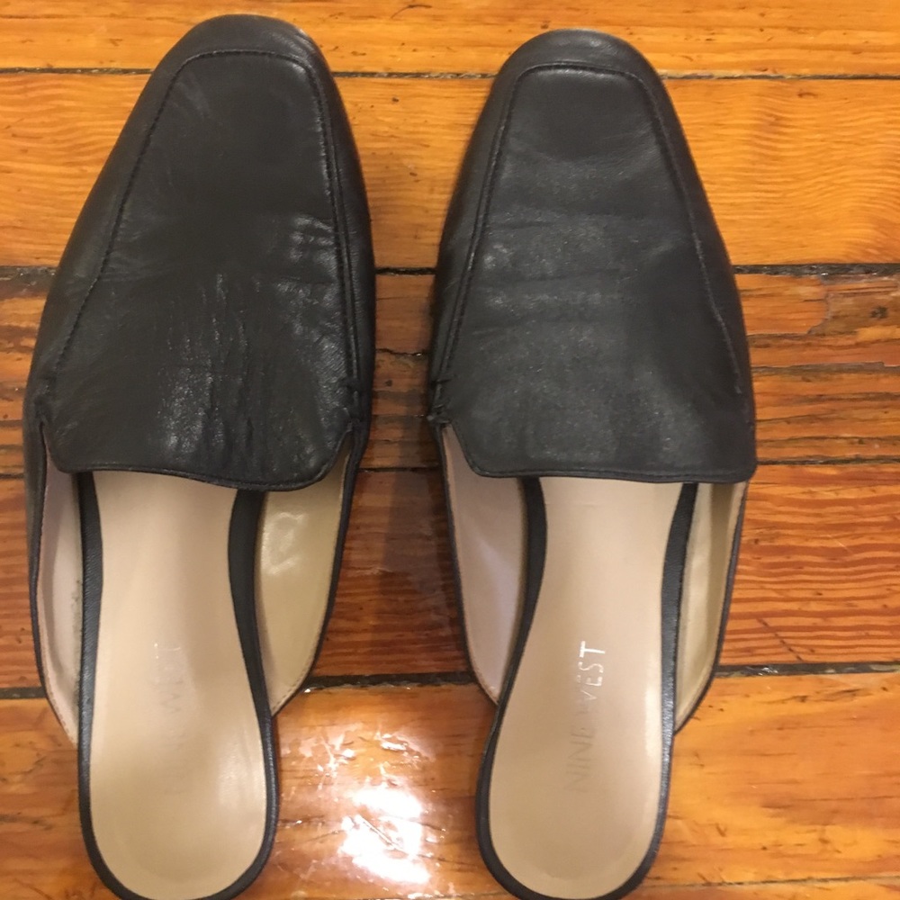 Black leather slides